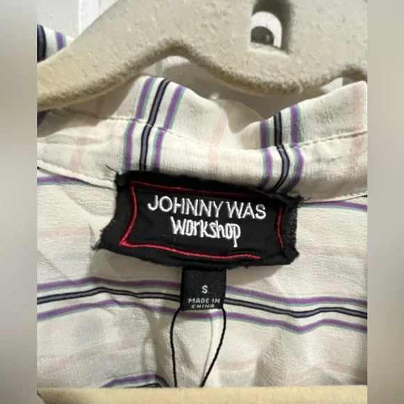 Johnny Was ARIANA BUTTON BACK striped silk shirt with zodiac embroidery size sm - Picture 4 of 16